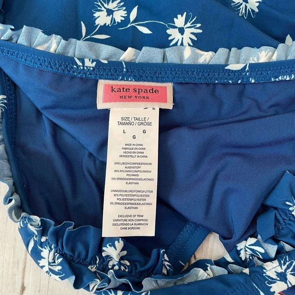 Kate Spade women’s Macaw Blue L Bikini Bottom Cruze blue white team boho floral - Picture 3 of 7